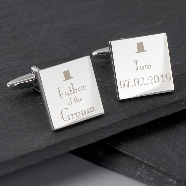 Personalised Decorative Wedding Father of the Groom Square Cufflinks available to buy at www.giftsfinder.co.uk