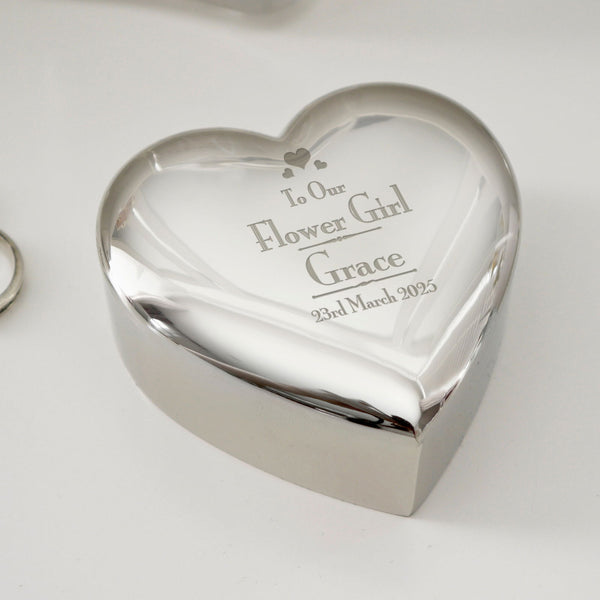 Personalised Decorative Wedding Flower Girl Heart Trinket Box available to buy at www.giftsfinder.co.uk