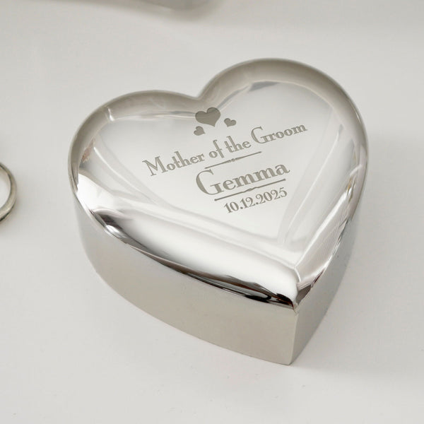 Personalised Decorative Wedding Mother of the Groom Heart Trinket Box available to buy at www.giftsfinder.co.uk