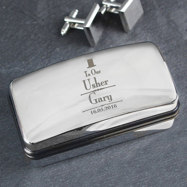 Personalised Decorative Wedding Usher Cufflink Box available to buy at www.giftsfinder.co.uk