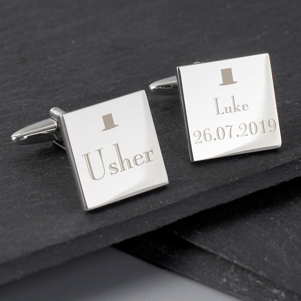 Personalised Decorative Wedding Usher Square Cufflinks available to buy at www.giftsfinder.co.uk