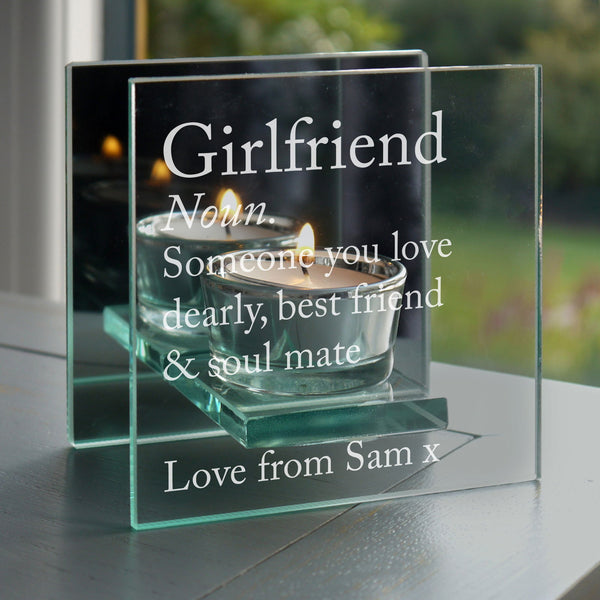 Personalised Definition Mirrored Glass Tea Light Candle Holder available to buy at www.giftsfinder.co.uk