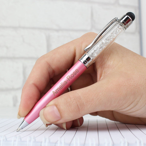 Personalised Diamante Elements Pink Pen available to buy at www.giftsfinder.co.uk