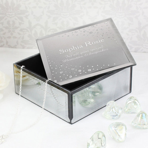 Personalised Diamante Name & Message Glass Trinket Box available to buy at www.giftsfinder.co.uk