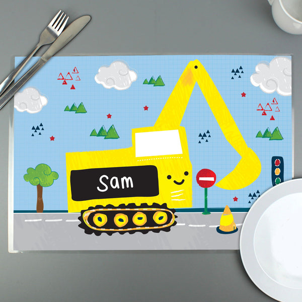 Personalised Digger Placemat available to buy at www.giftsfinder.co.uk