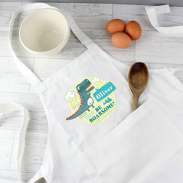 Personalised Dinosaur Children's Apron available to buy at www.giftsfinder.co.uk