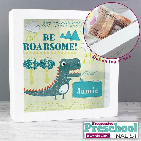 Personalised Dinosaur Fund and Keepsake Box available to buy at www.giftsfinder.co.uk