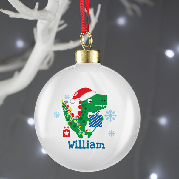 Personalised Dinosaur 'Have a Roarsome Christmas' Bauble available to buy at www.giftsfinder.co.uk