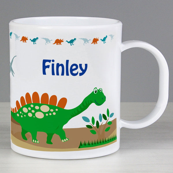 Personalised Dinosaur Plastic Mug available to buy at www.giftsfinder.co.uk