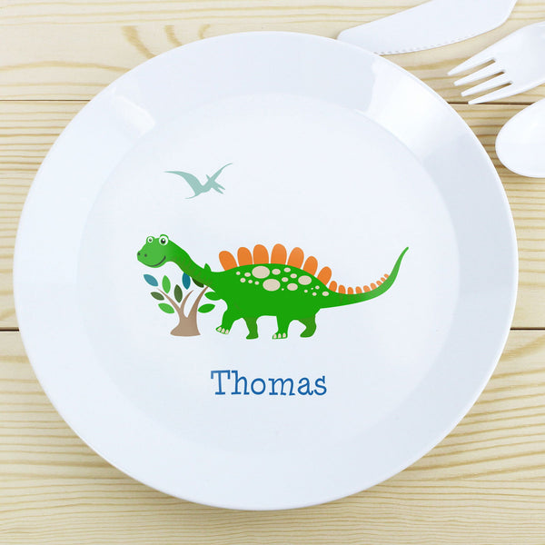 Personalised Dinosaur Plastic Plate available to buy at www.giftsfinder.co.uk