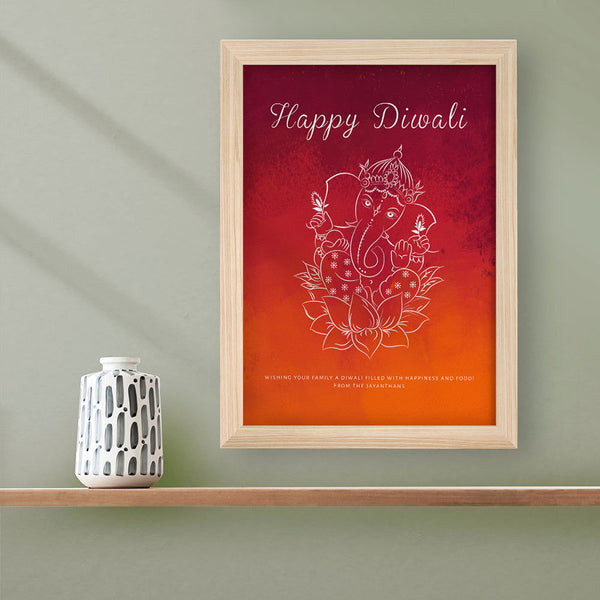 Personalised Diwali Colourful Ganesh Framed Print available to buy at www.giftsfinder.co.uk