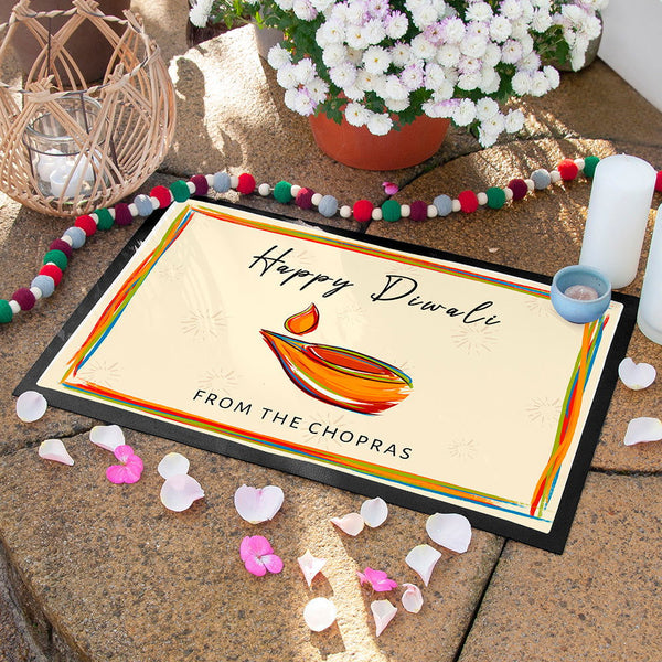 Personalised Diwali Colourful Light Decoration Mat available to buy at www.giftsfinder.co.uk