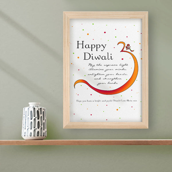 Personalised Diwali Colourful Om Symbol Framed Print available to buy at www.giftsfinder.co.uk