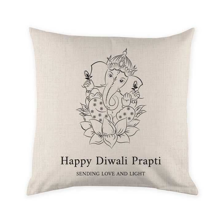 Personalised Diwali Ganesh Cushion Cover available to buy at www.giftsfinder.co.uk