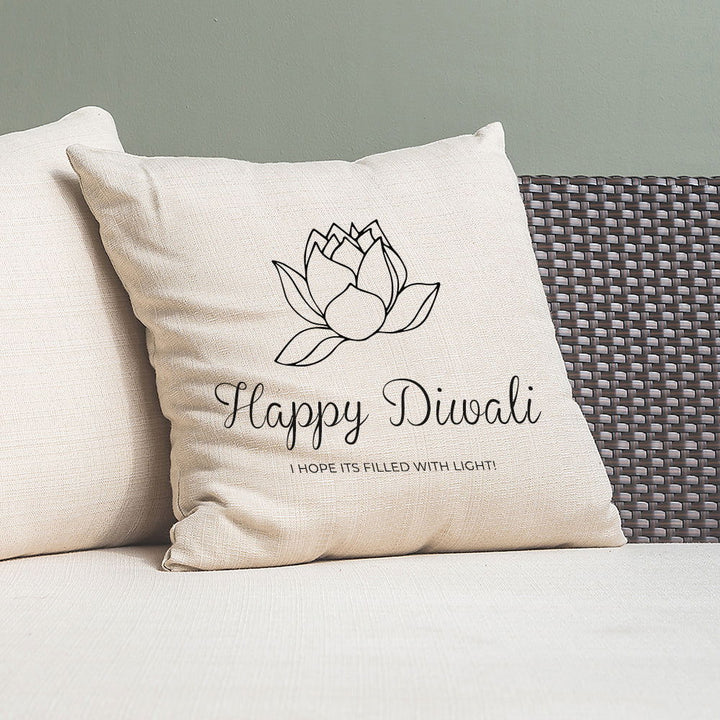 Personalised Diwali Lotus Cushion Cover available to buy at www.giftsfinder.co.uk