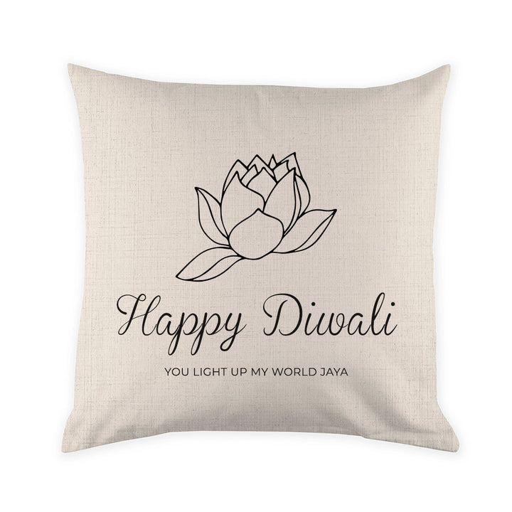 Personalised Diwali Lotus Cushion Cover available to buy at www.giftsfinder.co.uk