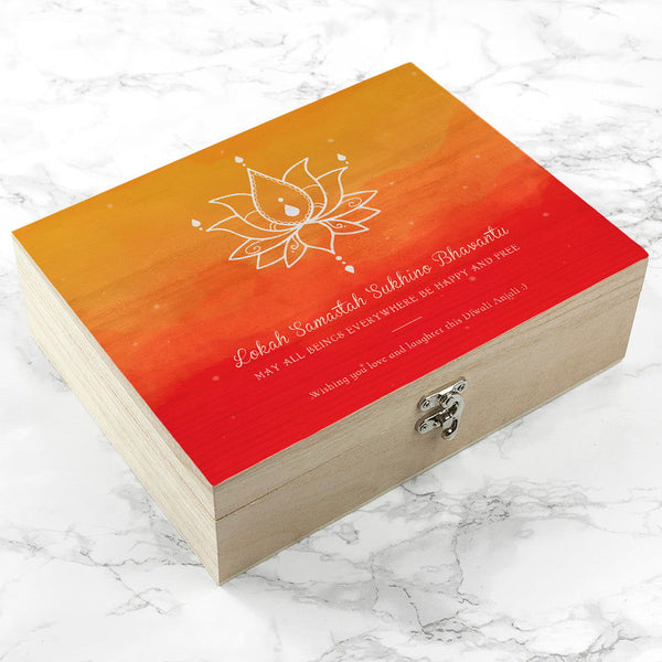 Personalised Diwali Lotus Keepsake Box available to buy at www.giftsfinder.co.uk