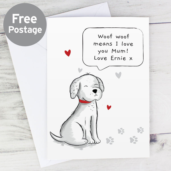 Personalised Dog Speech Bubble Card available to buy at www.giftsfinder.co.uk