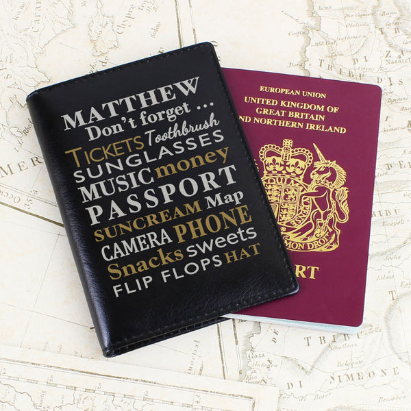 Personalised Dont Forget... Black Passport Holder available to buy at www.giftsfinder.co.uk