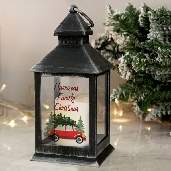 Personalised 'Driving Home For Christmas' Rustic Black Lantern available to buy at www.giftsfinder.co.uk