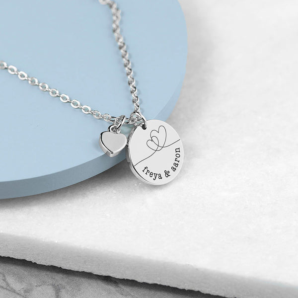 Personalised Dual Hearts Polished Heart & Disc Necklace available to buy at www.giftsfinder.co.uk