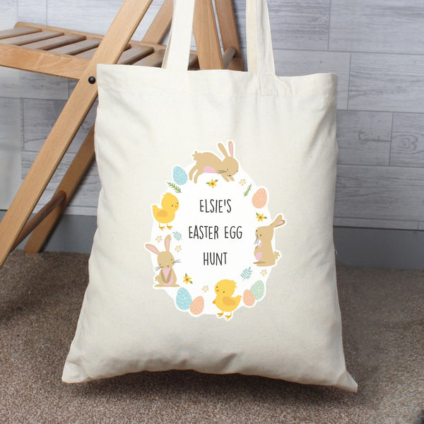 Personalised Easter Bunny & Chick Cotton Bag available to buy at www.giftsfinder.co.uk