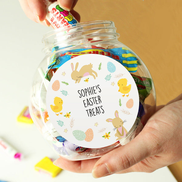 Personalised Easter Bunny & Chick Sweets Jar available to buy at www.giftsfinder.co.uk