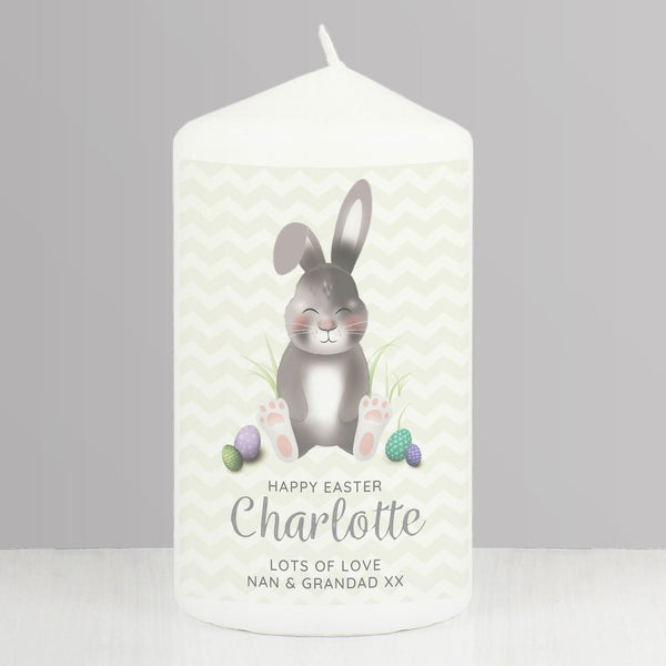 Personalised Easter Bunny Pillar Candle available to buy at www.giftsfinder.co.uk