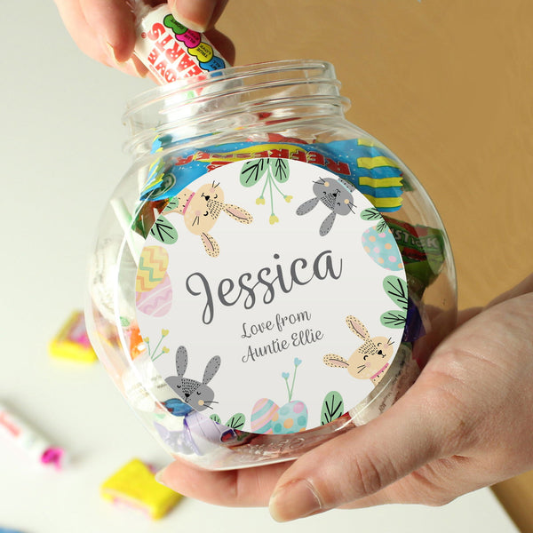 Personalised Easter Bunny Sweet Jar available to buy at www.giftsfinder.co.uk