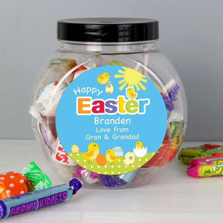 Personalised Easter Chick Sweet Jar available to buy at www.giftsfinder.co.uk