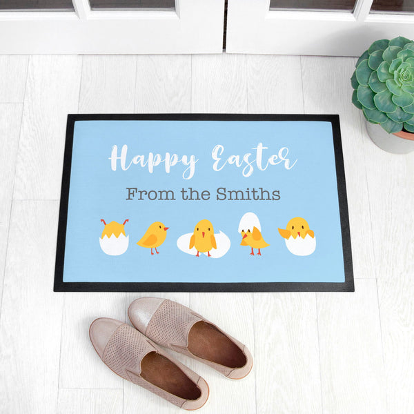 Personalised Easter Chicks Indoor Doormat available to buy at www.giftsfinder.co.uk