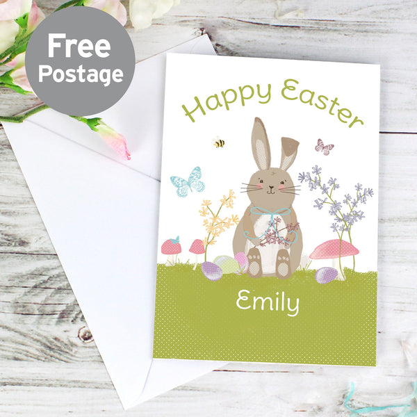 Personalised Easter Meadow Bunny Card available to buy at www.giftsfinder.co.uk