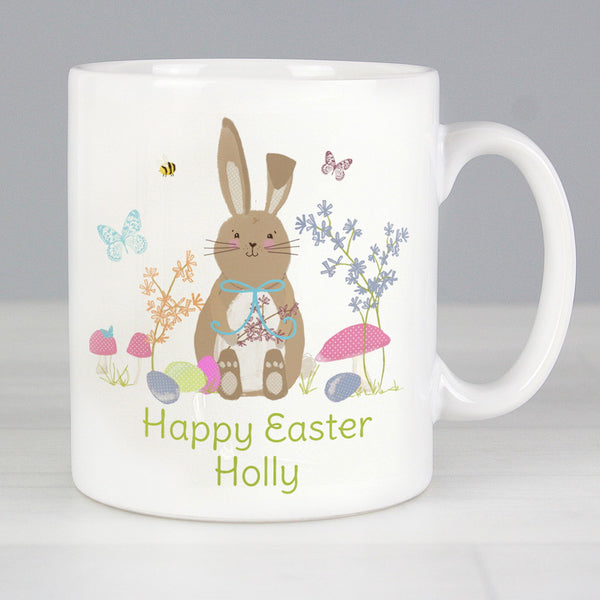 Personalised Easter Meadow Bunny Mug available to buy at www.giftsfinder.co.uk