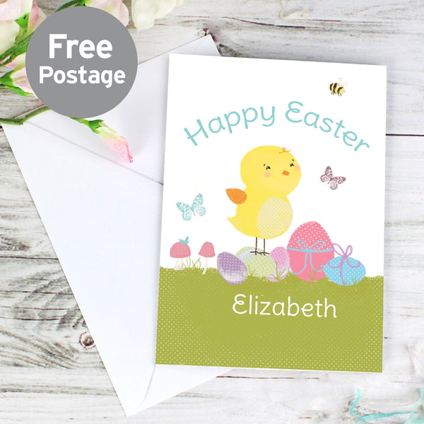 Personalised Easter Meadow Chick Card available to buy at www.giftsfinder.co.uk