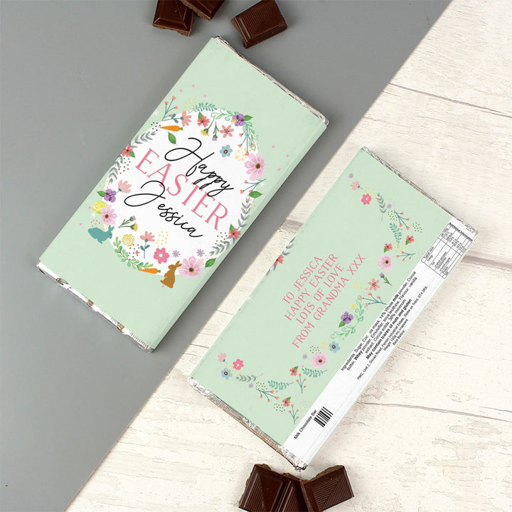 Personalised Easter Springtime Milk Chocolate Bar available to buy at www.giftsfinder.co.uk