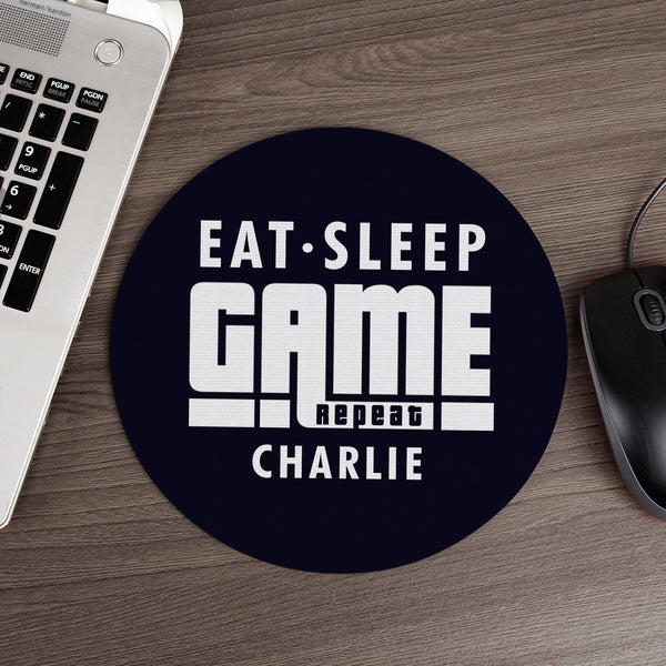 Personalised Eat Sleep Game Repeat Mouse Mat available to buy at www.giftsfinder.co.uk