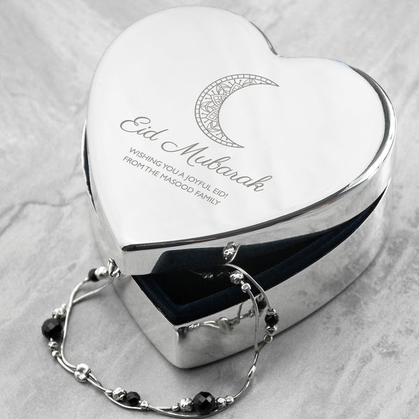 Personalised Eid Mubarak Heart Trinket Box available to buy at www.giftsfinder.co.uk