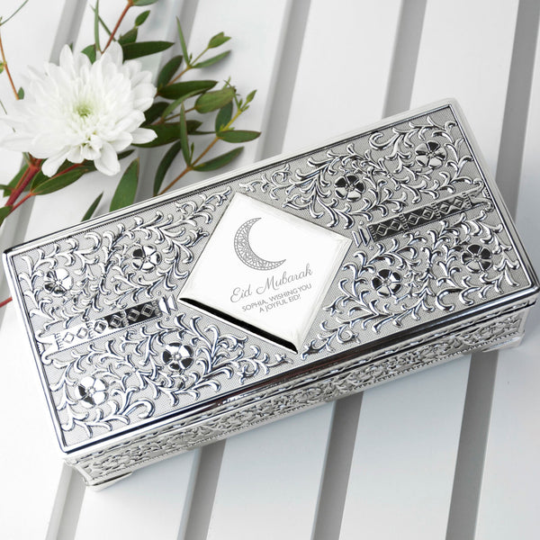 Personalised Eid Mubarak Jewellery Trinket Box available to buy at www.giftsfinder.co.uk