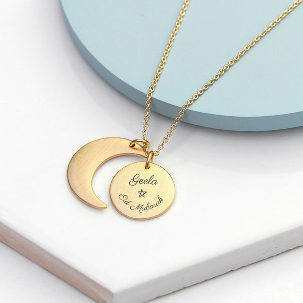 Personalised Eid Mubarak Matte Moon And Sun Necklace available to buy at www.giftsfinder.co.uk