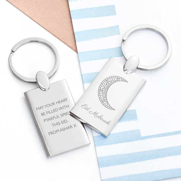 Personalised Eid Mubarak Rectangle Keyring available to buy at www.giftsfinder.co.uk