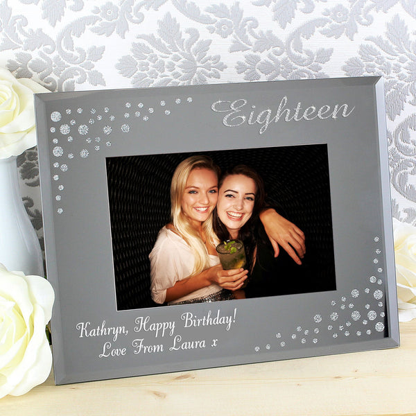 Personalised Eighteen Diamante 6x4 Glass Photo Frame available to buy at www.giftsfinder.co.uk