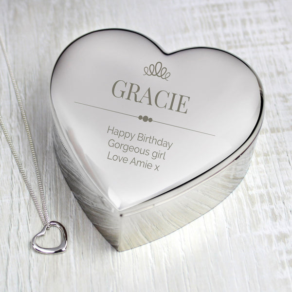 Personalised Elegant Crown Heart Trinket Box & Necklace Set available to buy at www.giftsfinder.co.uk