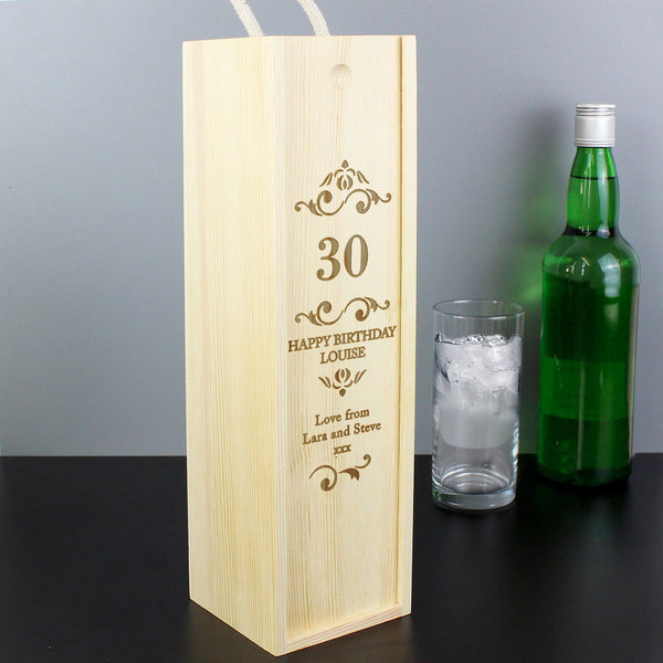 Personalised Elegant Number Wooden Wine Bottle Box available to buy at www.giftsfinder.co.uk