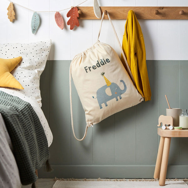 Personalised Elephant Cotton Nursery Bag available to buy at www.giftsfinder.co.uk