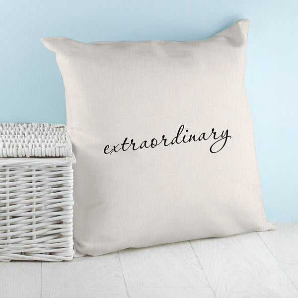 Personalised Empowering Word Cushion Cover available to buy at www.giftsfinder.co.uk