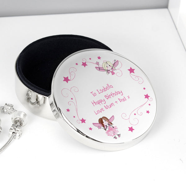 Personalised Fairy Round Trinket Box available to buy at www.giftsfinder.co.uk