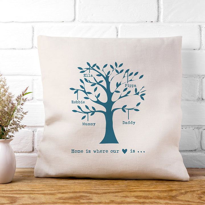 Personalised Family Tree Cushion Cover available to buy at www.giftsfinder.co.uk