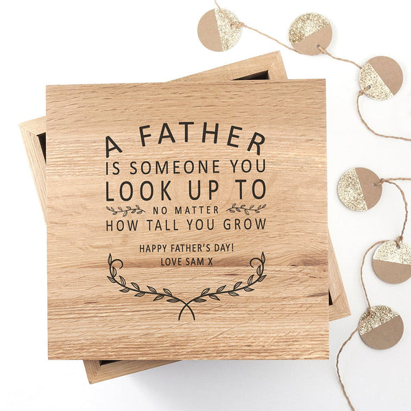 Personalised Father Is Oak Photo Keepsake Box available to buy at www.giftsfinder.co.uk