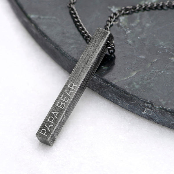 Personalised Father's Day Men's Brushed Gunmetal Solid Bar Necklace available to buy at www.giftsfinder.co.uk