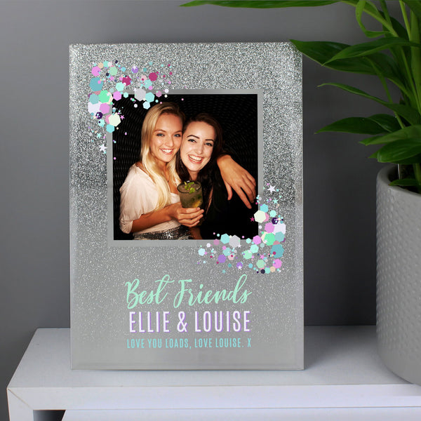 Personalised Festival Style 4x4 Glitter Glass Photo Frame available to buy at www.giftsfinder.co.uk